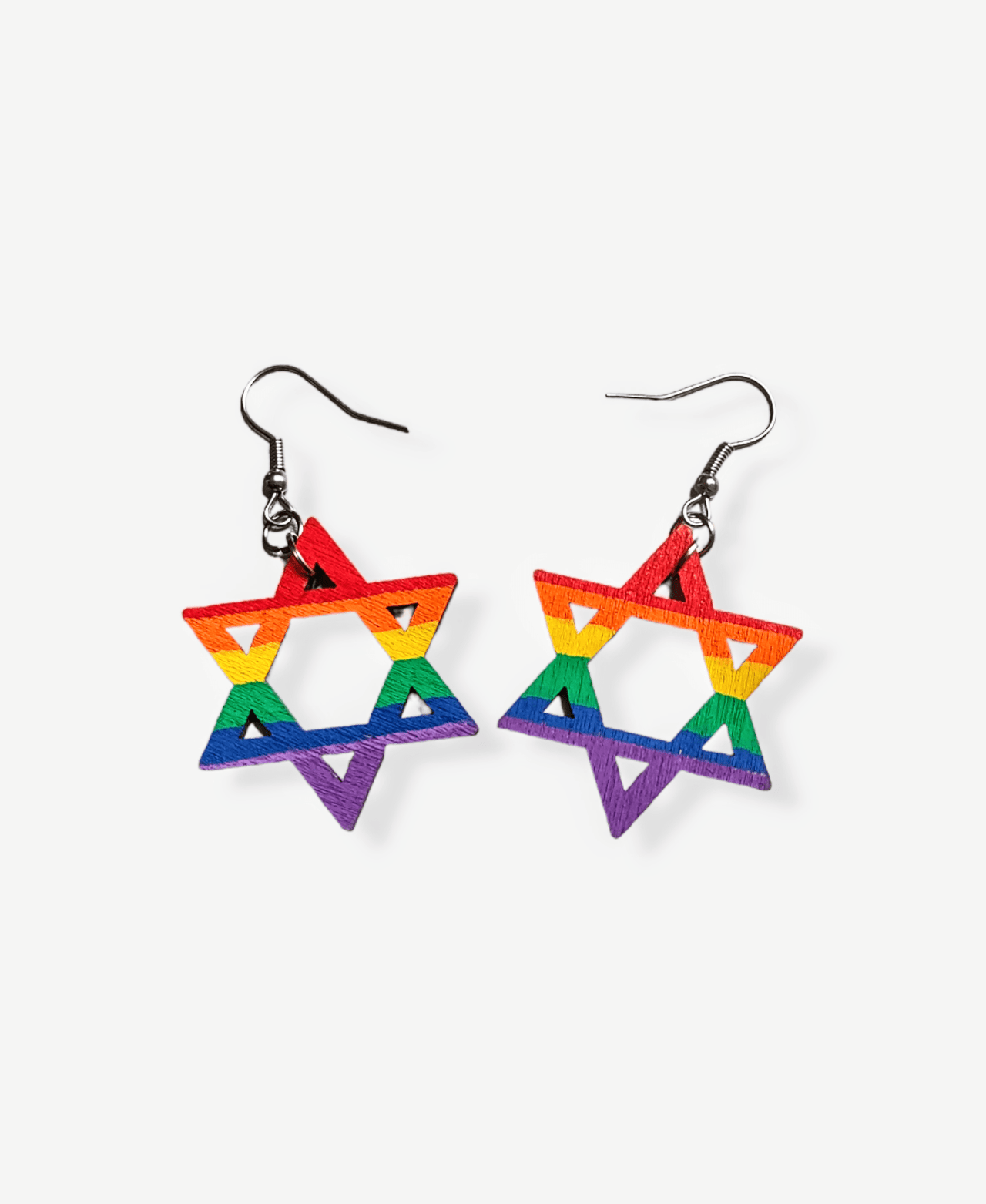 Eclectic Judaica Earrings Wooden Rainbow Star of David Earrings