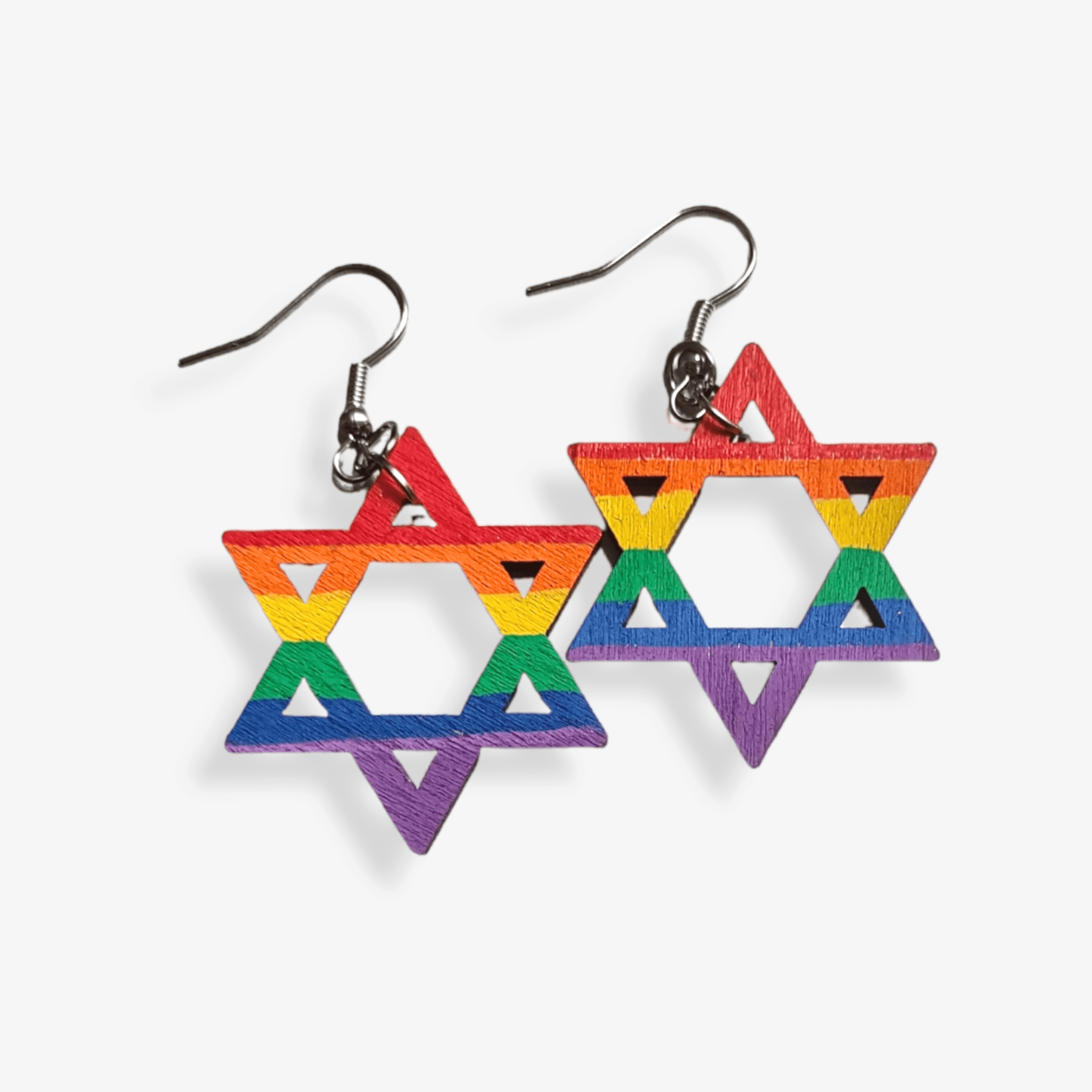 Eclectic Judaica Earrings Wooden Rainbow Star of David Earrings