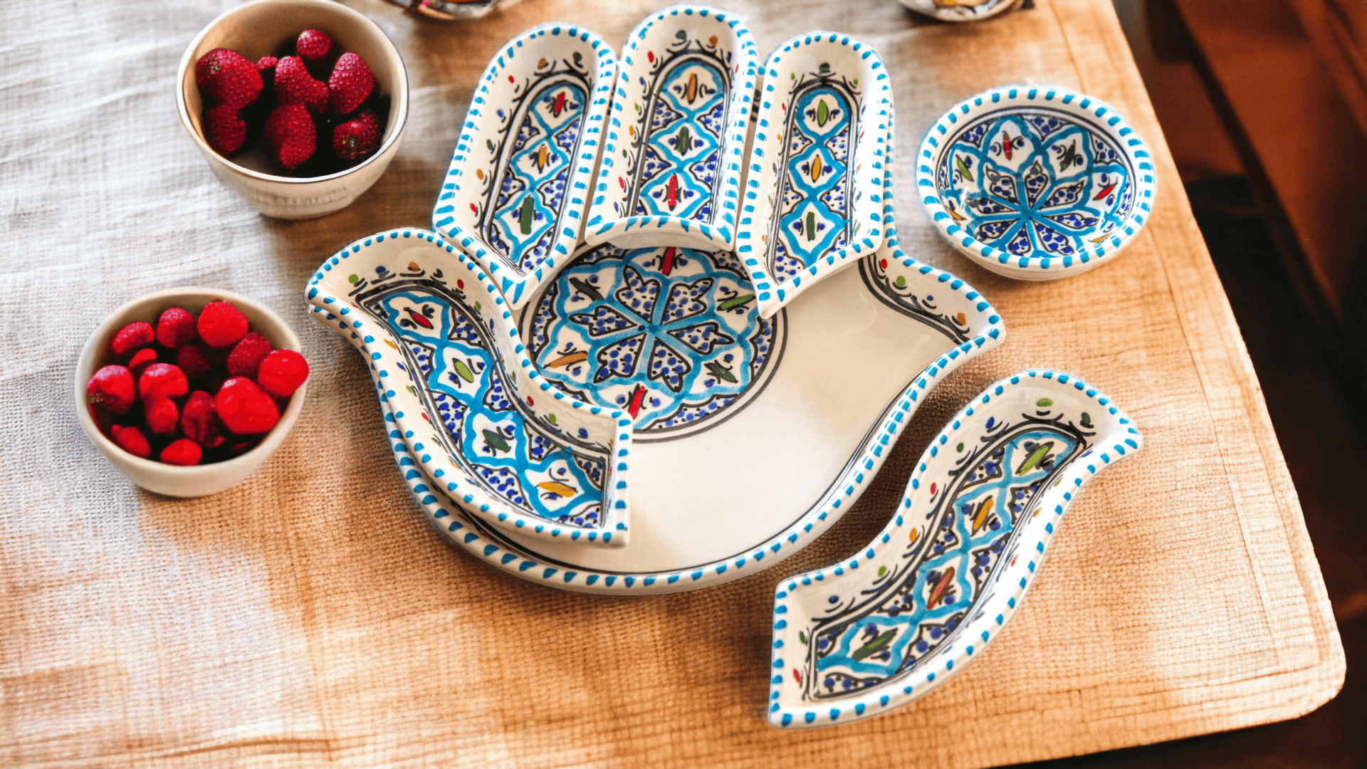 Kamsah Serving Pieces Bohemian Turquoise Hamsa Dipping and Serving Set