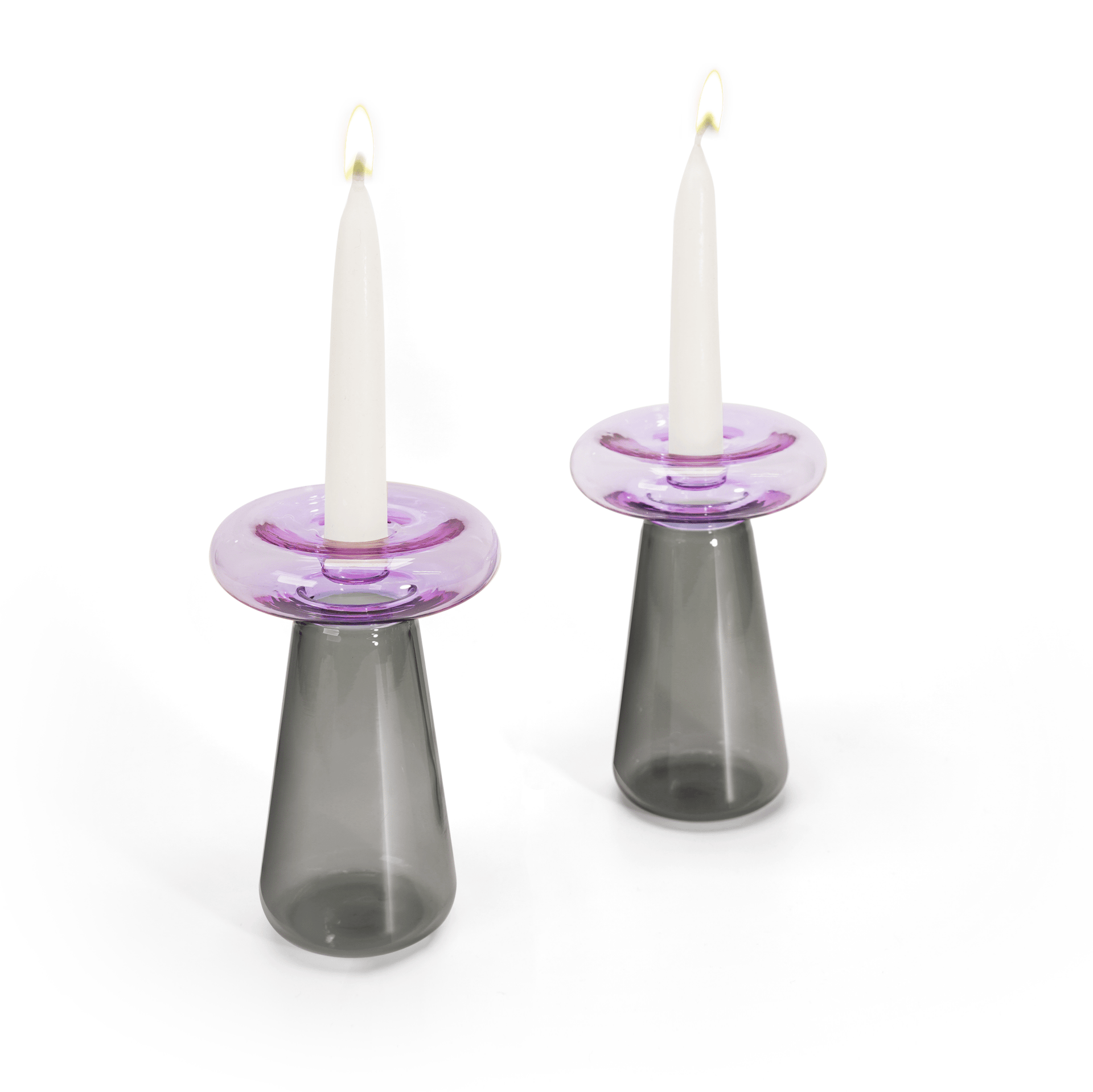 Tchotchke Judaica - Glass Mushroom Candlesticks - Smoke/Blush - ModernTribe
