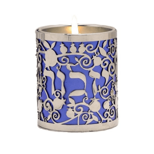 Pomegranate Yizkor Yahrzeit Candle Holder by Yair Emanuel - Blue