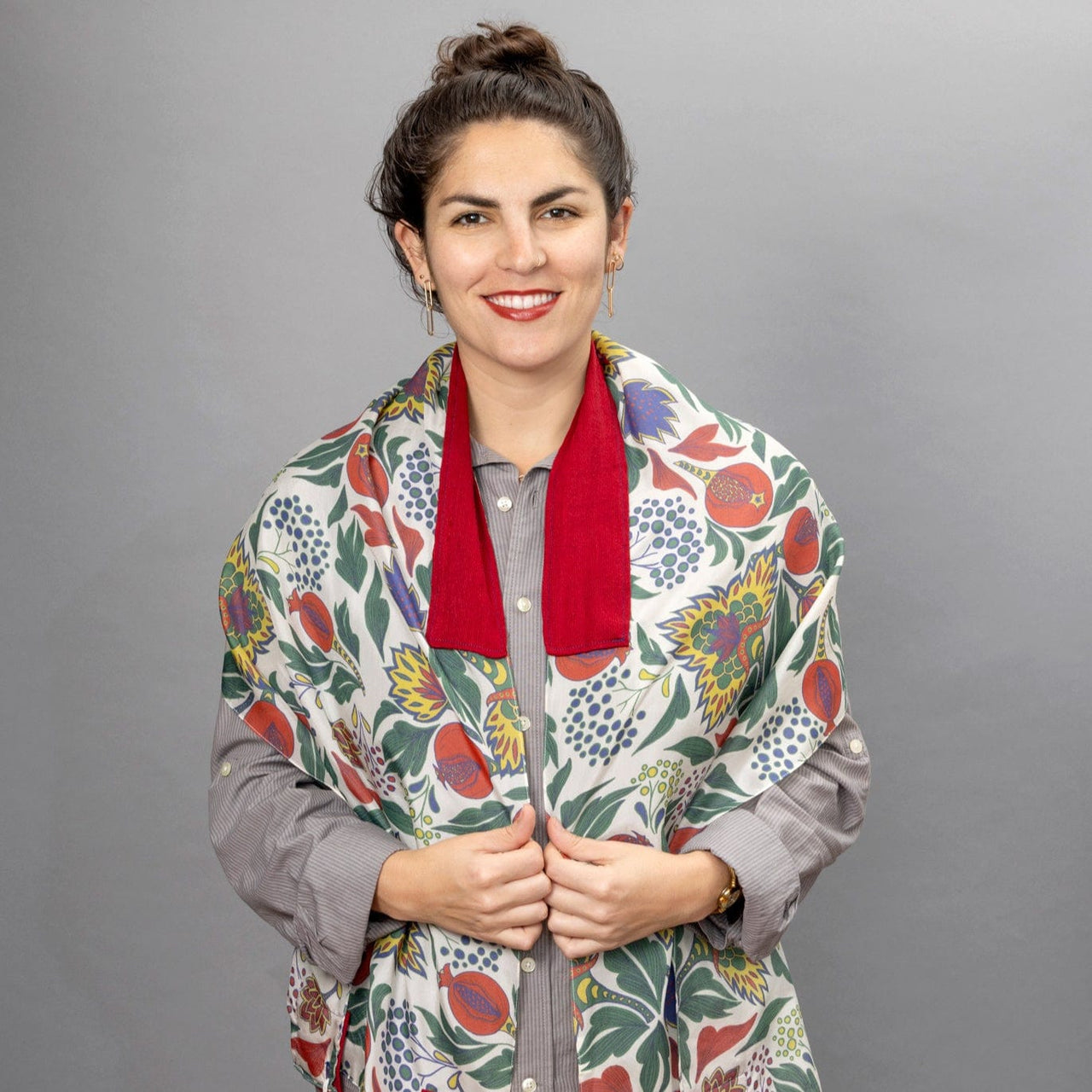 Elly Bovarnick Studios Tallises Primary Colors Silk and Velvet Pomegranates Tallit