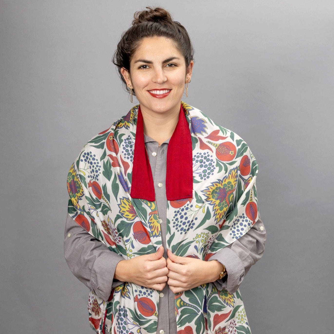Elly Bovarnick Studios Tallises Primary Colors Silk and Velvet Pomegranates Tallit