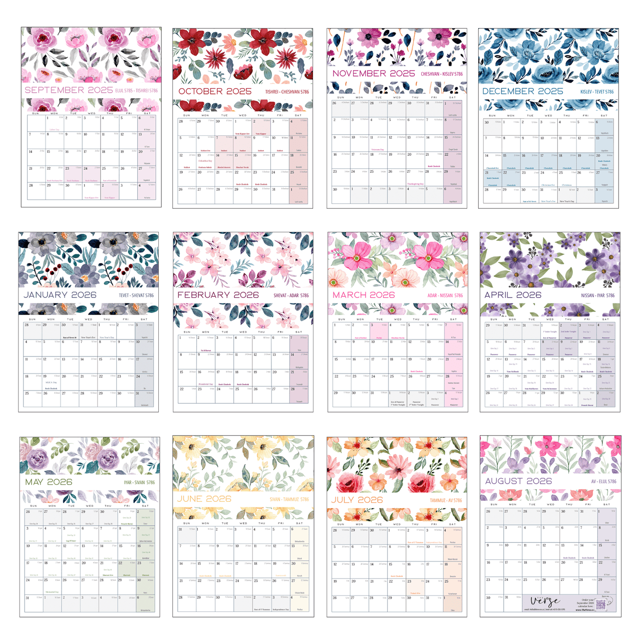 The Verse - Floral Jewish Wall Calendar 2025 - 2026 (5786) - ModernTribe