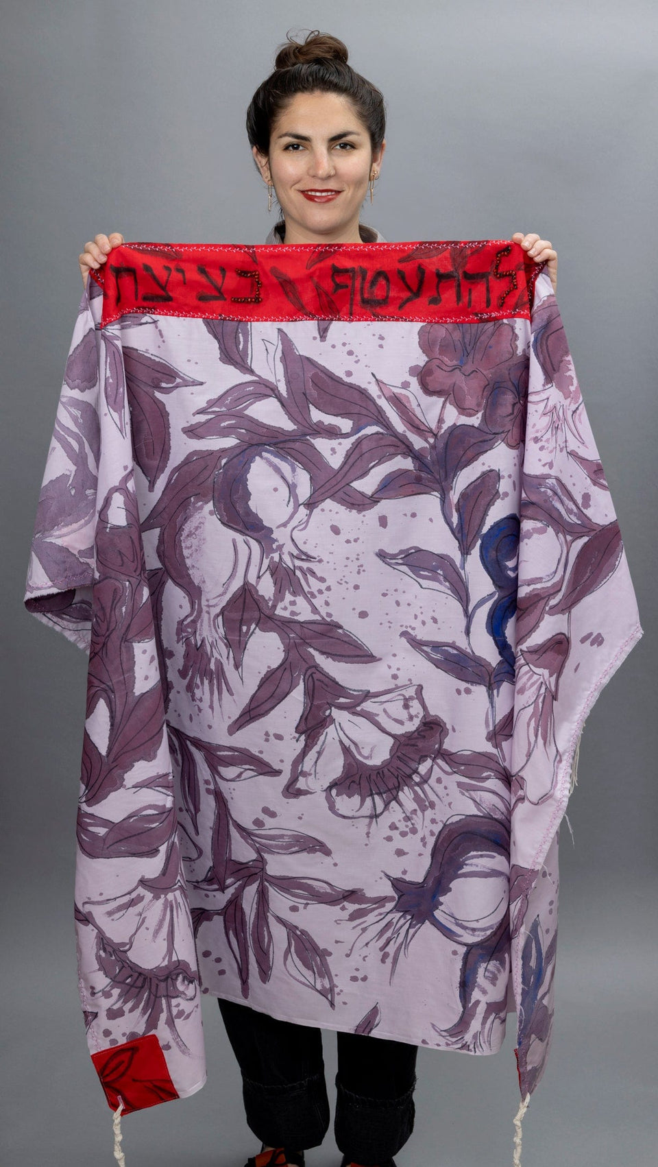 Elly Bovarnick Studios - Purple and Red Hand - Painted Pomegranates Tallit - ModernTribe