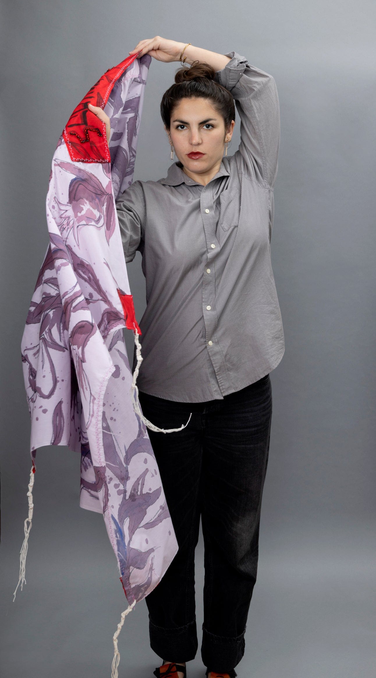 Elly Bovarnick Studios Tallises Purple and Red Handpainted Pomegranates Tallit