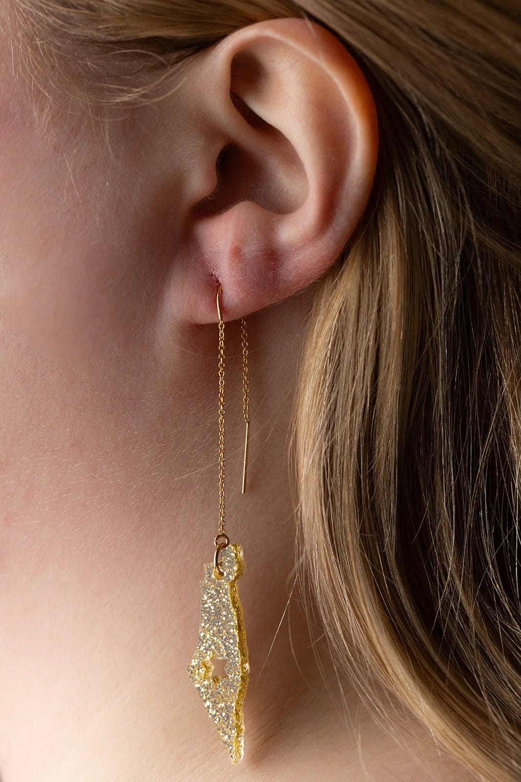 Ariel Tidhar Earrings Gold Glitter Israel Threader Earrings with Star of David