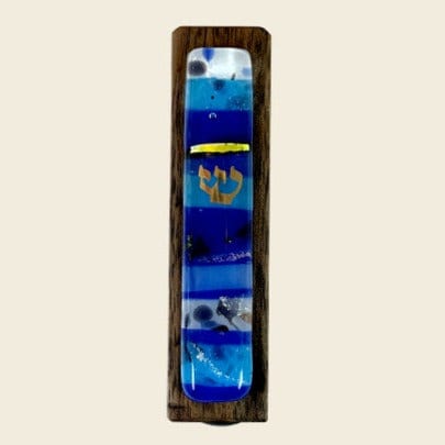 Gary Rosenthal Mezuzahs Blue Wooden Colors of Your Life Mezuzah by Gary Rosenthal