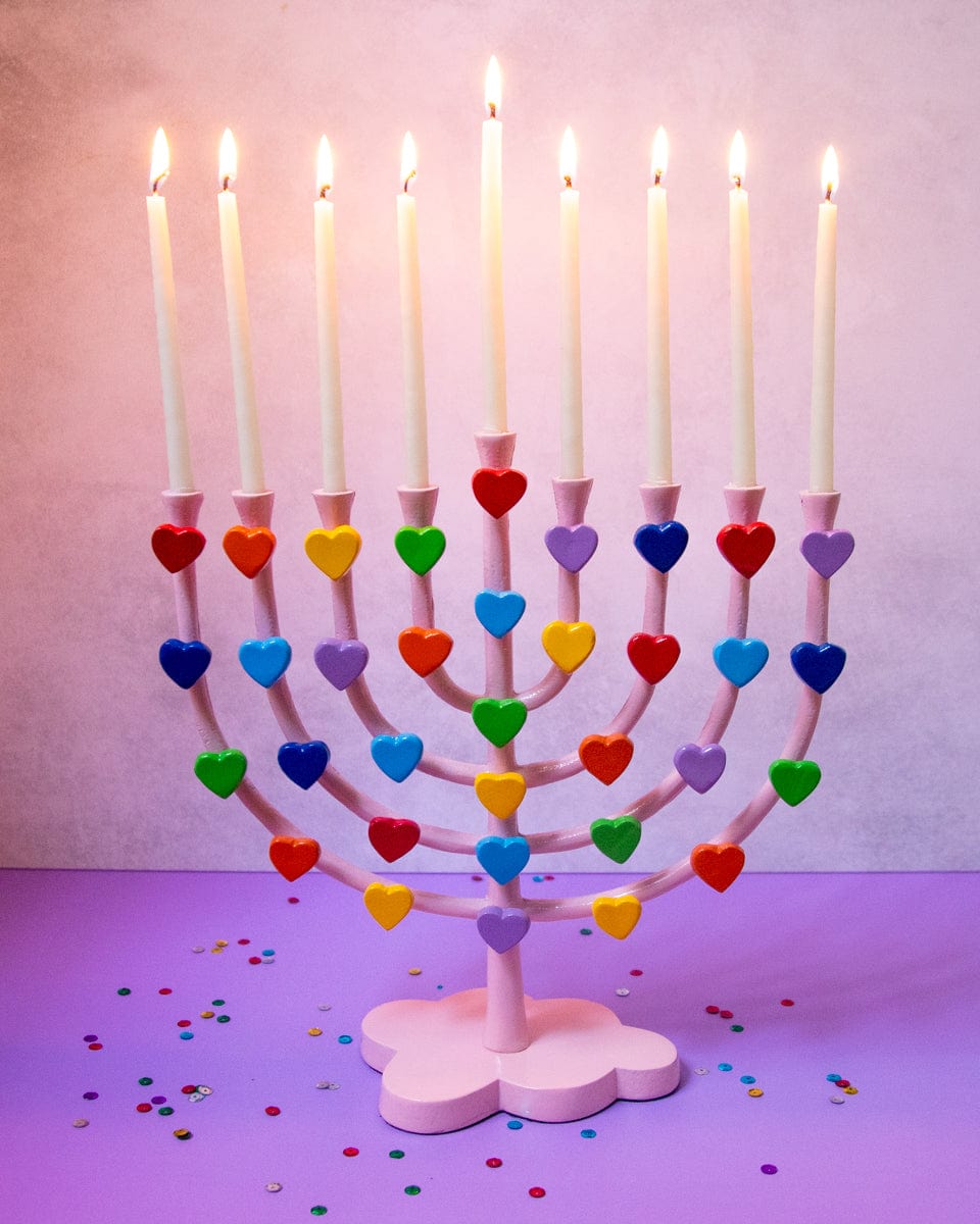Round Strip Menorah - Multicolor Hammered Metal Hanukkah Candelabra