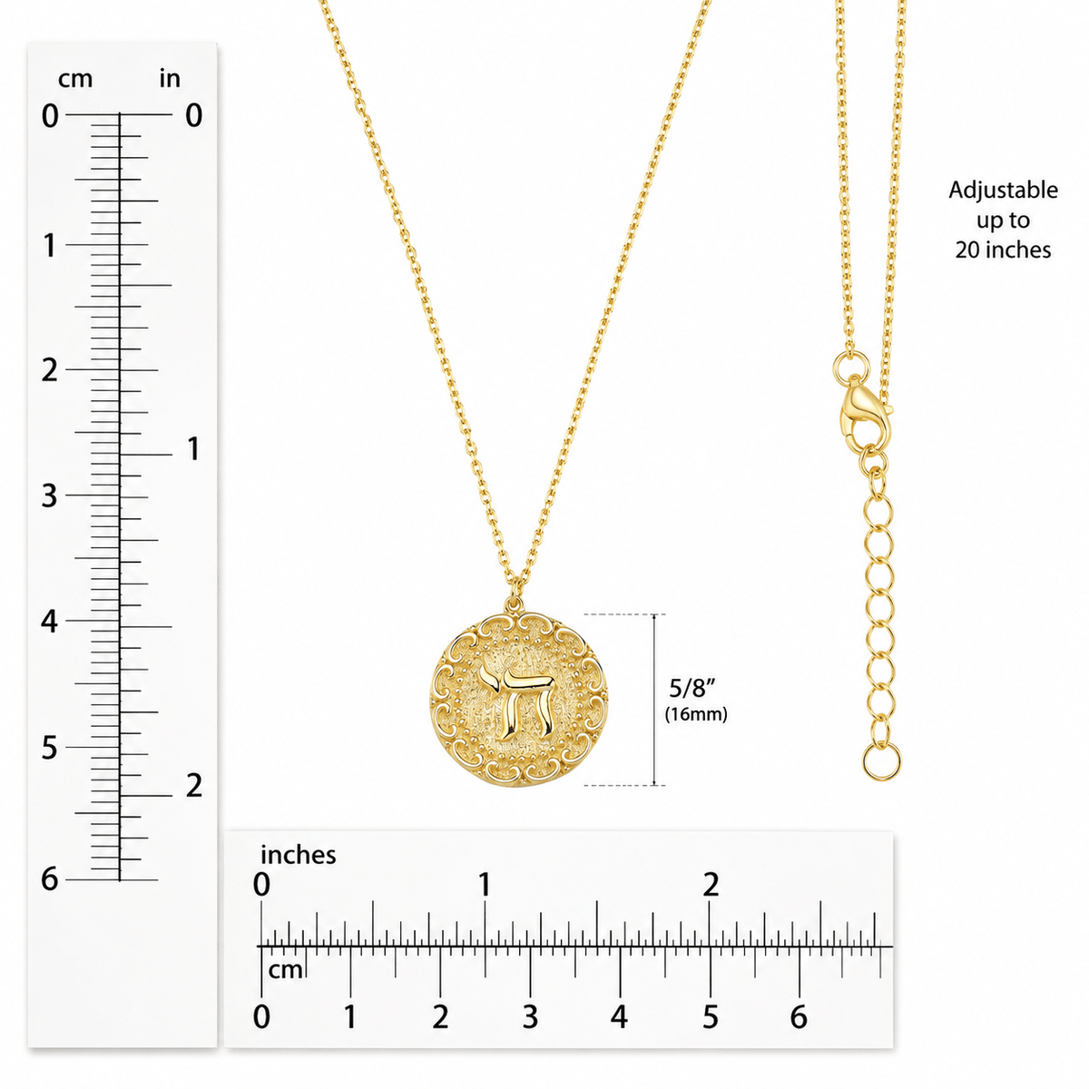Alef Bet Necklaces Engraved Chai Necklace - 14k Gold