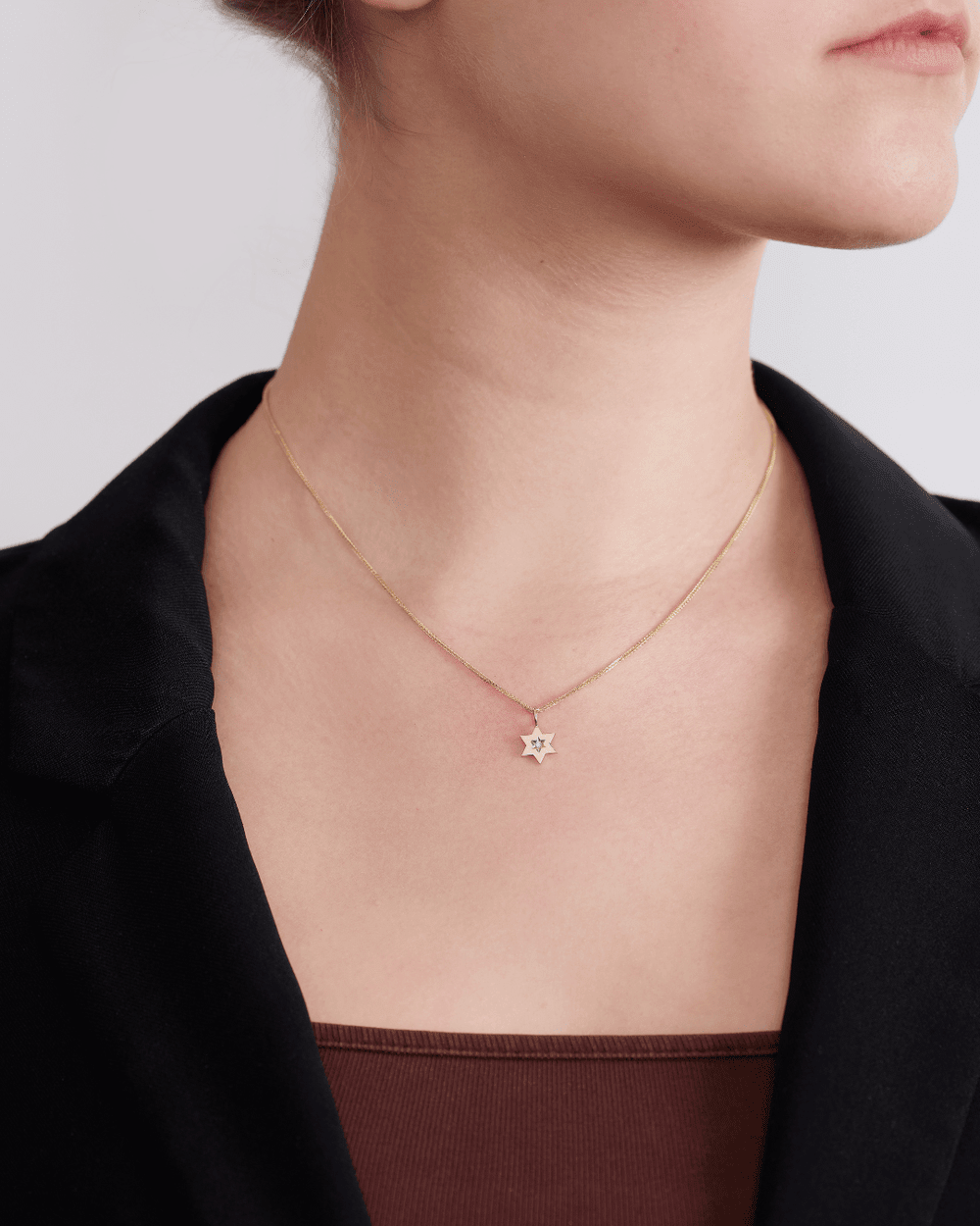 HOTCROWN - Gaza Envelope Shield Star of David Necklace with a Diamond - 14k Yellow, Rose or White Gold - ModernTribe