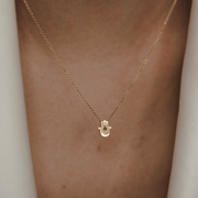 HOTCROWN - Floating Hamsa Gemstone Necklace with a Ruby or Emerald - 14k Yellow, Rose or White Gold - ModernTribe