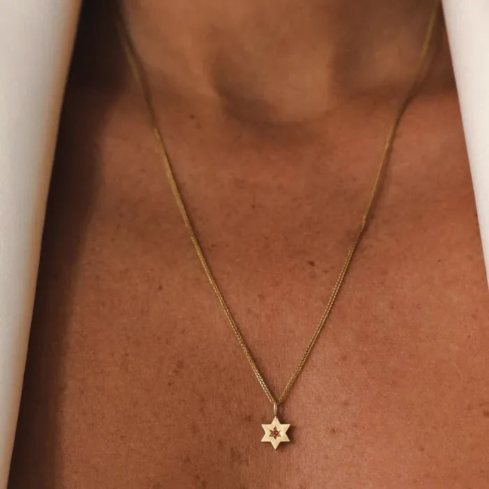 HOTCROWN - Gaza Envelope Shield Star of David Necklace with Ruby - 14k Yellow, Rose or White Gold - ModernTribe