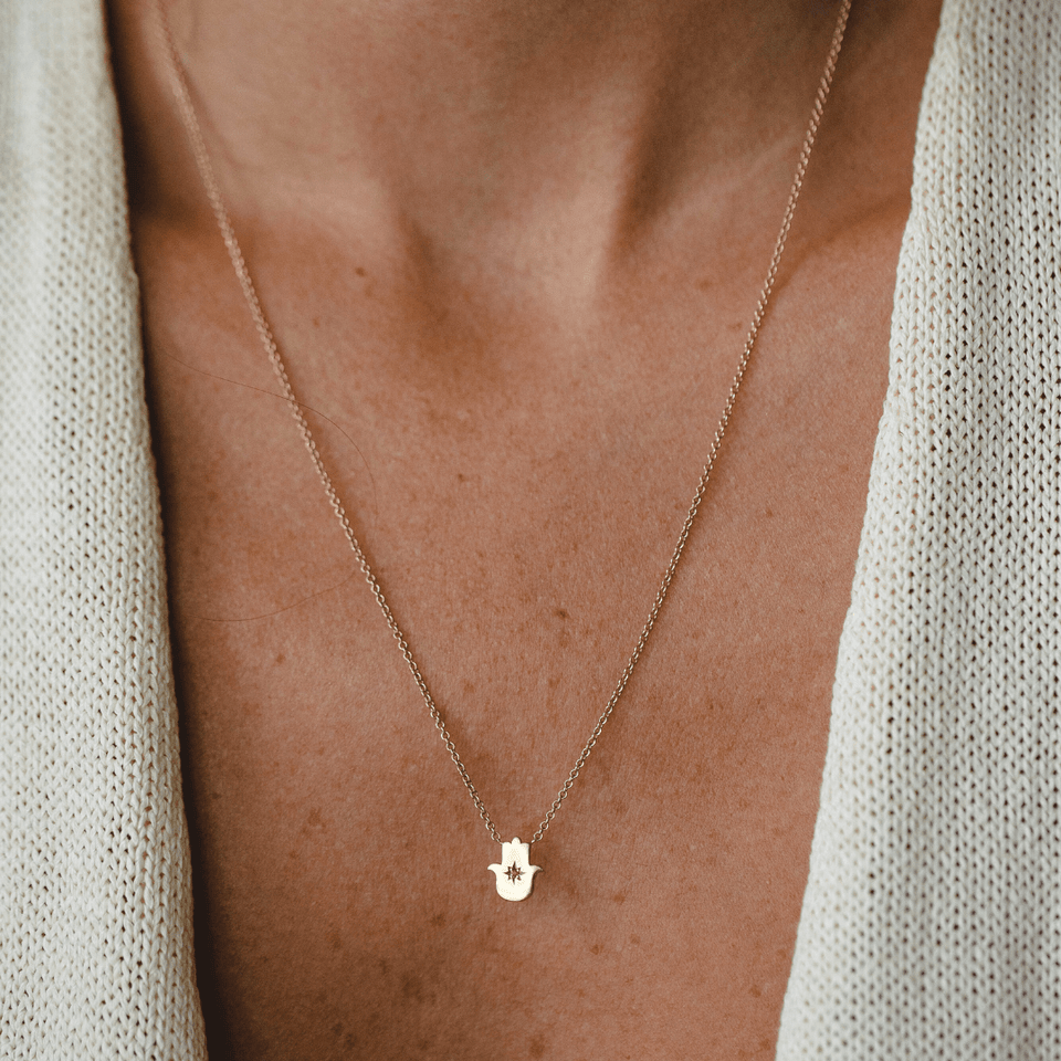 HOTCROWN - Floating Hamsa Gemstone Necklace with a Ruby or Emerald - 14k Yellow, Rose or White Gold - ModernTribe