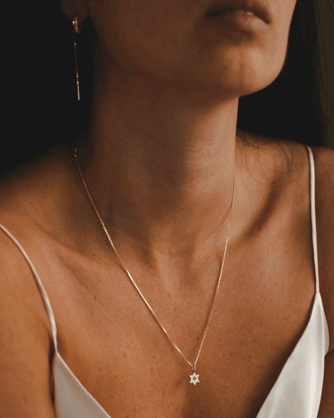 HOTCROWN - Gaza Envelope Shield Star of David Necklace with Emerald - 14k Yellow, Rose or White Gold - ModernTribe