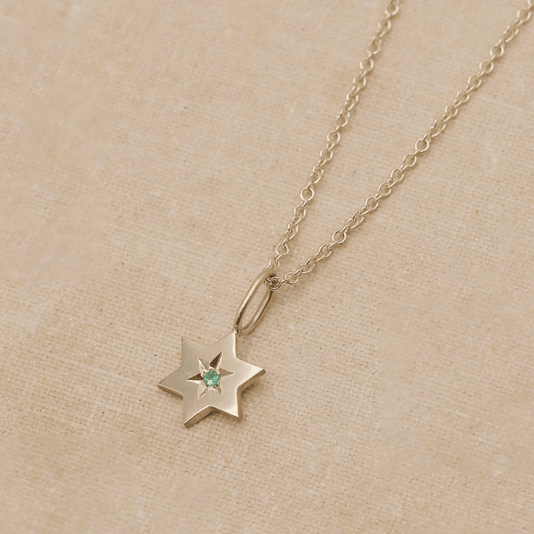 HOTCROWN - Gaza Envelope Shield Star of David Necklace with Emerald - 14k Yellow, Rose or White Gold - ModernTribe
