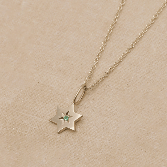 Gaza Envelope Shield Star of David Necklace with an Emerald - 14k Yellow, Rose or White Gold