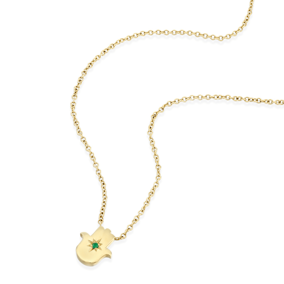 HOTCROWN - Floating Hamsa Gemstone Necklace with a Ruby or Emerald - 14k Yellow, Rose or White Gold - ModernTribe