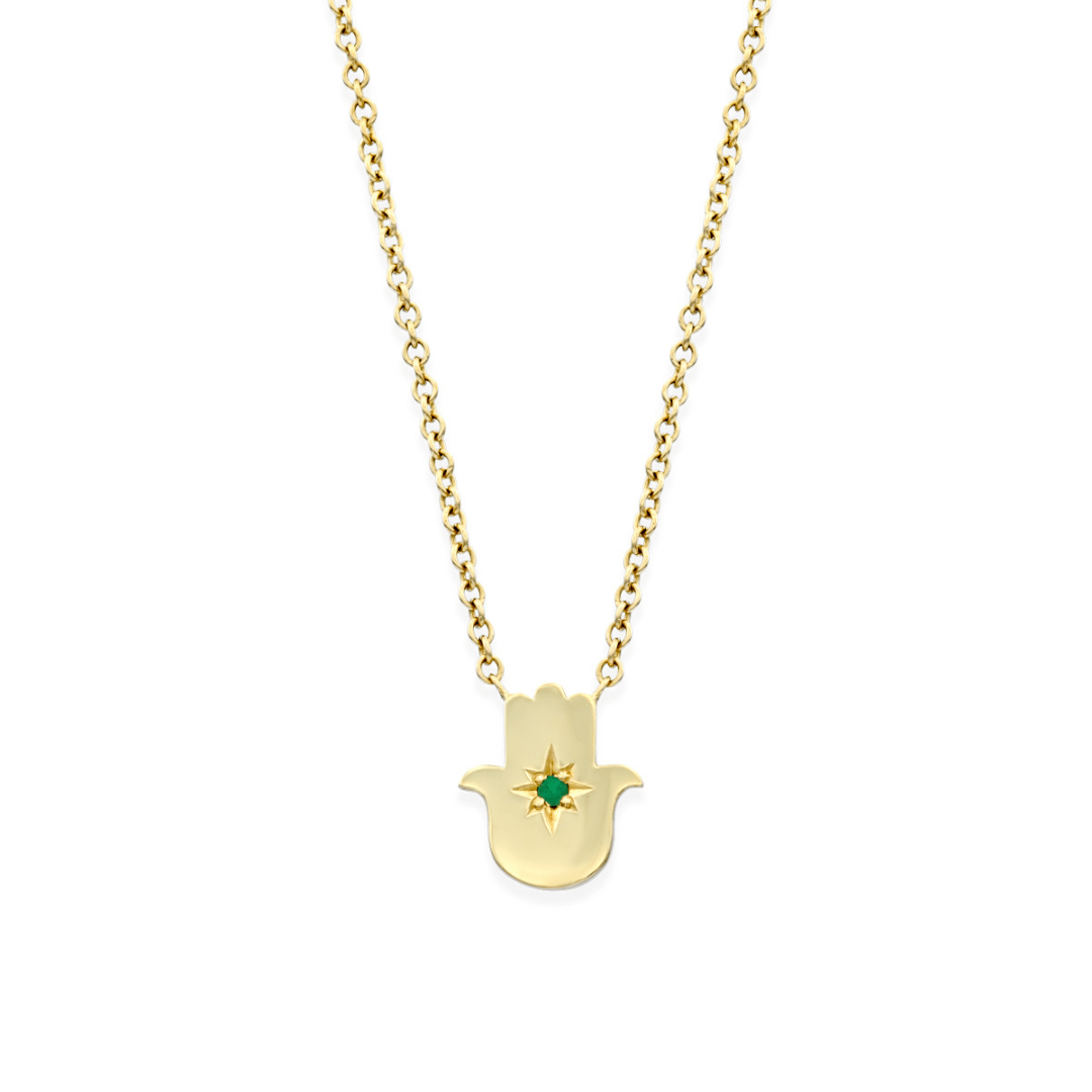 HOTCROWN - Floating Hamsa Gemstone Necklace with a Ruby or Emerald - 14k Yellow, Rose or White Gold - ModernTribe