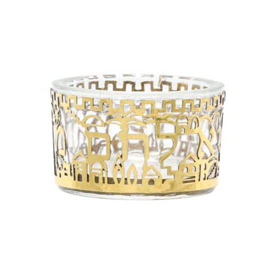 Yair Emanuel Serving Pieces Glass and Brass Cutout Jerusalem Salt Dish by Yair Emanuel