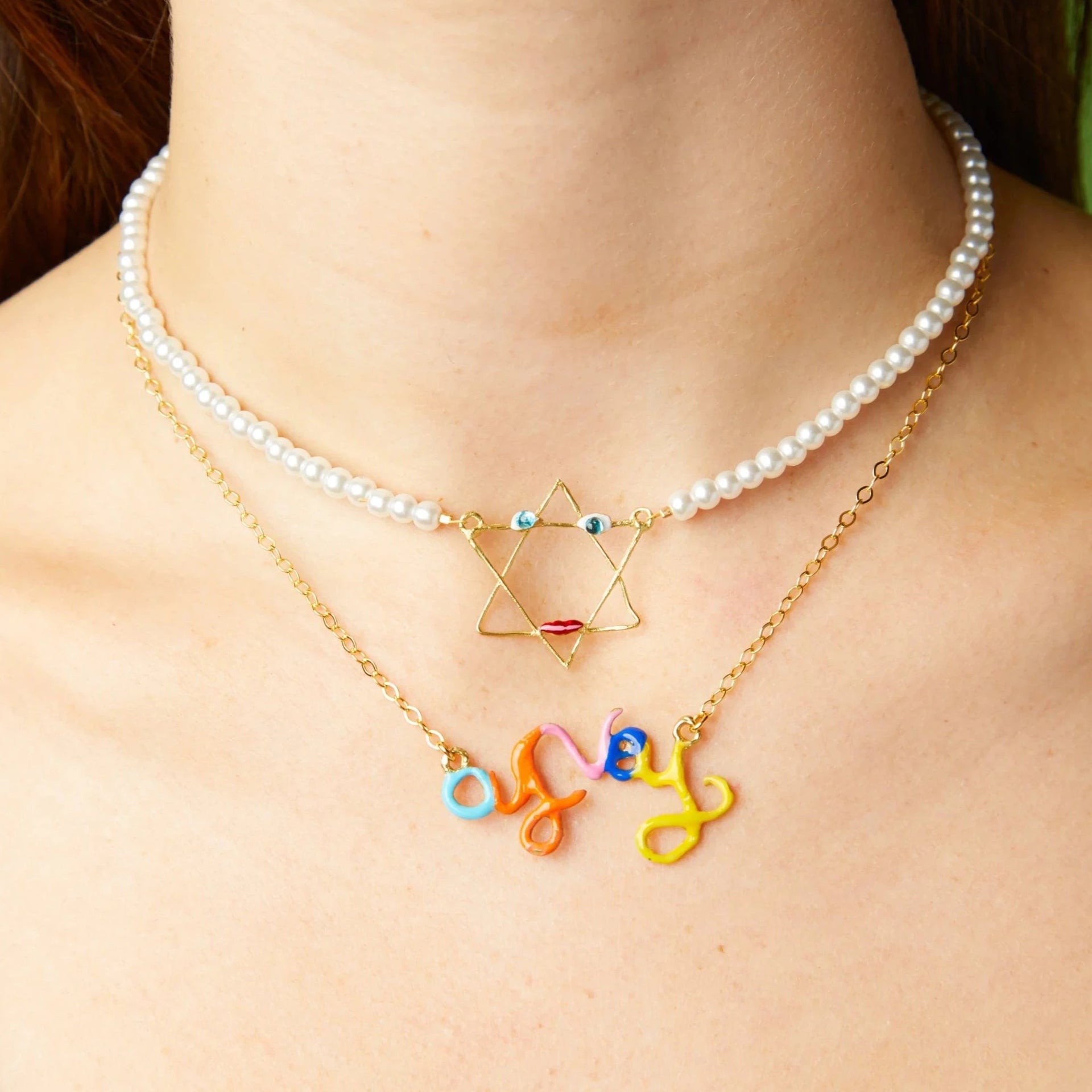 Susan Alexandra Necklaces Oy Vey Necklace - Multicolored, Bronze 18" Chain