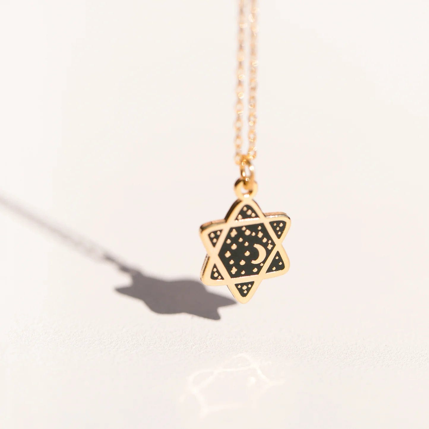 Sarah Day Arts Necklaces Black Cosmic Star of David Necklace - 22k Gold Plated
