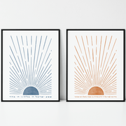 The Verse Prints Hebrew Shema and Modeh Ani Sunrise and Sunset Wall Art Prints - Set of Two - Unframed 24" x 36"