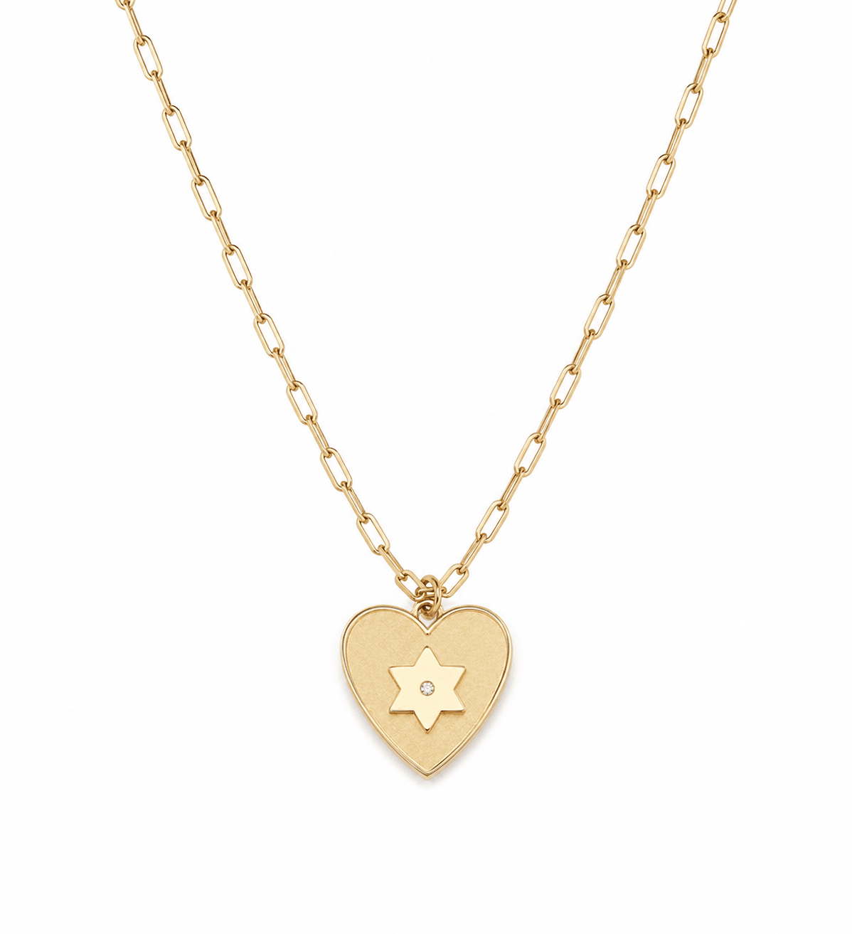 Miriam Merenfeld Jewelry - Shelly Heart Star of David Diamond Paperclip Necklace by Miriam Merenfeld - (Sterling Silver or Gold - Plated) - ModernTribe