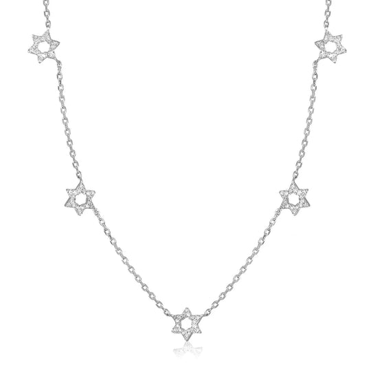 Diamond Star of David Necklace - 14k Yellow Gold or Sterling Silver