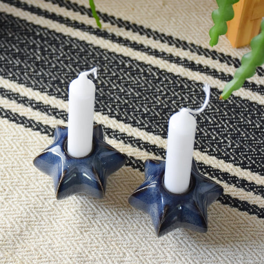 Periwinkle Shabbat Candlesticks - Denim Blue