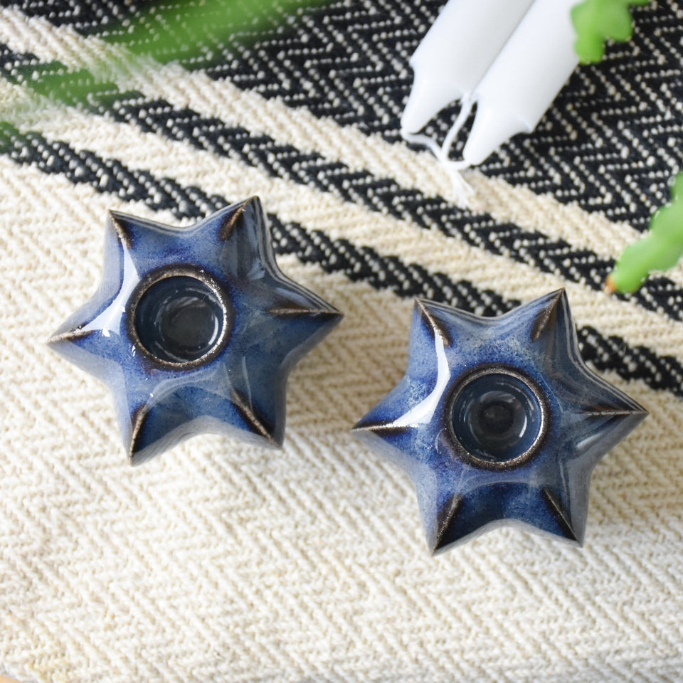 Feldi Studios - Periwinkle Shabbat Candlesticks - Denim Blue - ModernTribe