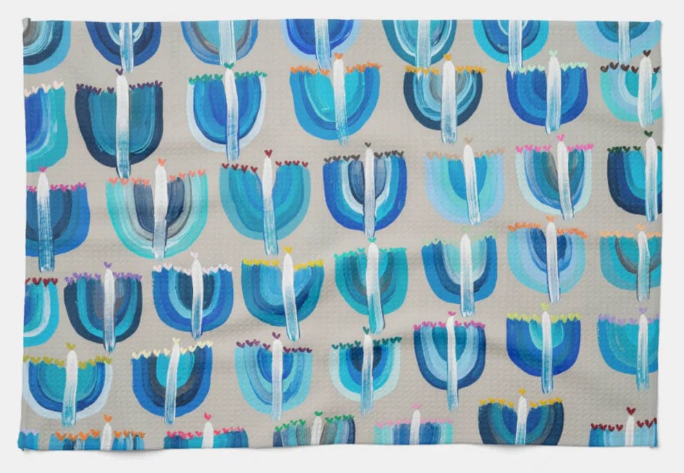 Arielle Zorger Designs Tea Towels Blue Menorahs Hanukkah Kitchen Tea Towel