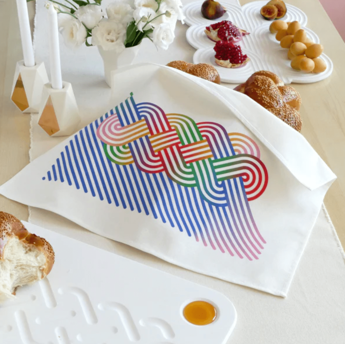 Studio Armadillo - Op - Art Cotton Challah Cover - Rainbow - ModernTribe