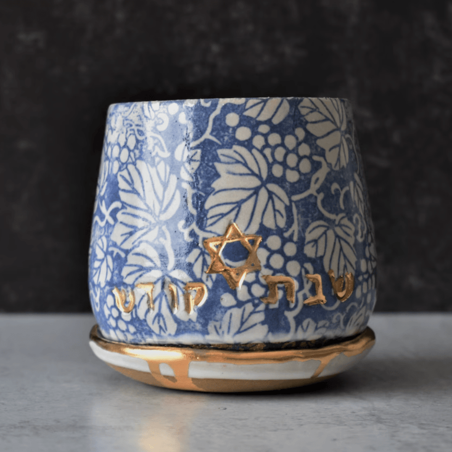 Rustic Ceramic Kiddush Cup with 24k Gold