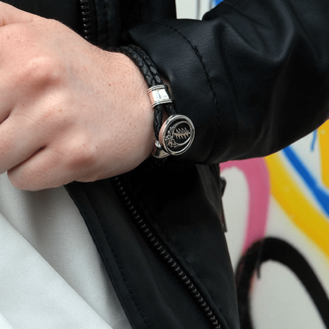 Cynthia Gale GeoArt - Grateful Dead Steal Your Face Bracelet on Black Leather - ModernTribe