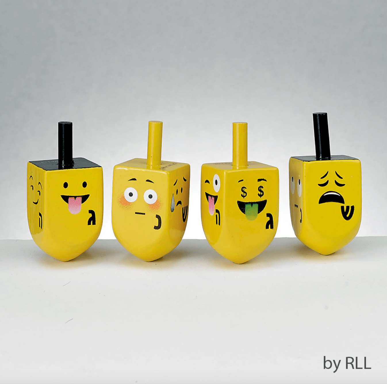 Rite Lite Dreidels Four Wooden Emoji Dreidels