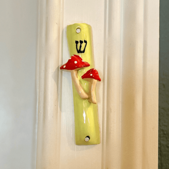 Handmade Ceramic Mushroom Mezuzah - Green