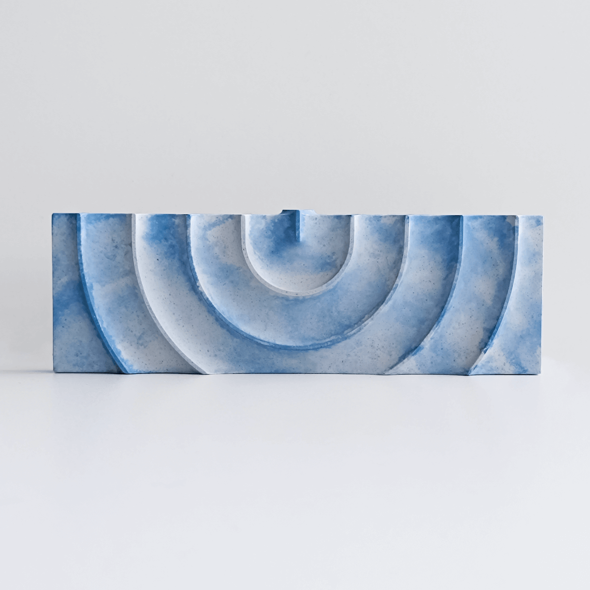 Logifaces Menorahs Hand-Poured Rippled Concrete Hanukkah Menorah - Blue Marbled