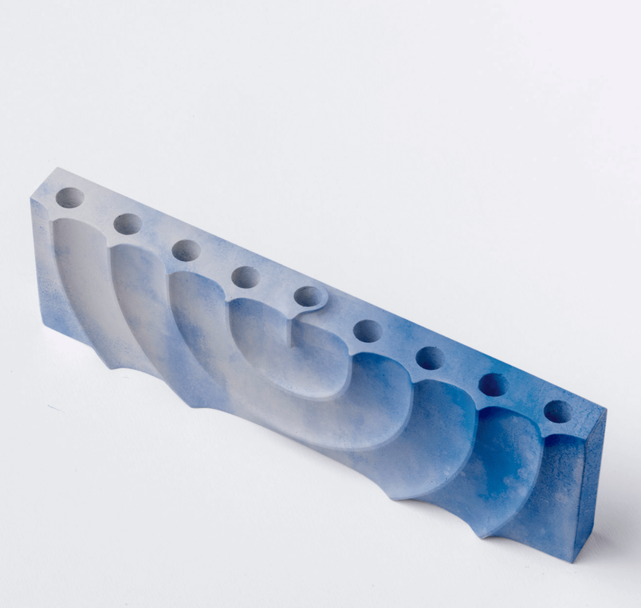 Logifaces Menorahs Hand-Poured Rippled Concrete Hanukkah Menorah - Blue Marbled