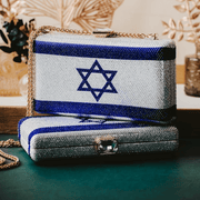 Salt and Sparkle Handbags Israel Flag Crystal Clutch