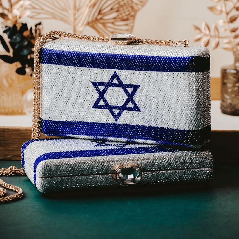 Salt and Sparkle Handbags Israel Flag Crystal Clutch