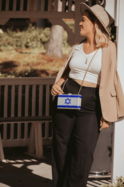 Salt and Sparkle Handbags Israel Flag Crystal Clutch