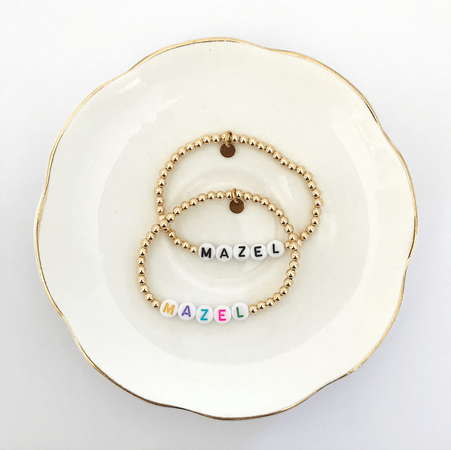 Modern Bayit Bracelets White with black letters Mazel Beaded Bracelet - (Choice of Colors)