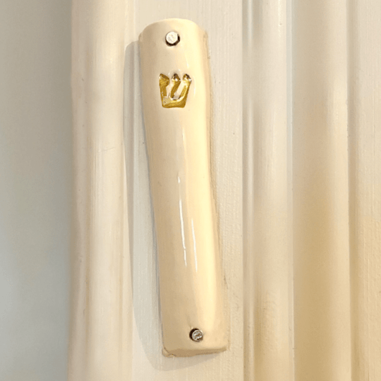 Handmade Ceramic Simple Mezuzah with Gold Shin