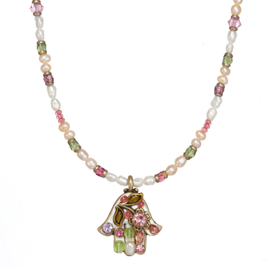Pearl Blossom Hamsa Necklace by Michal Golan