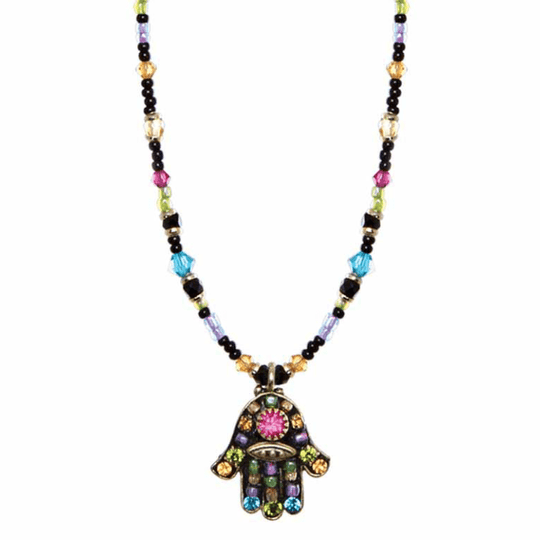 Dark Multi-Bright Hamsa Necklace by Michal Golan