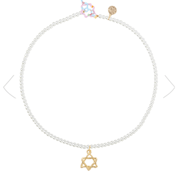 Susan Alexandra Necklaces Pearl 18" Star of David Prayer Necklace - Pearl, 18" Chain