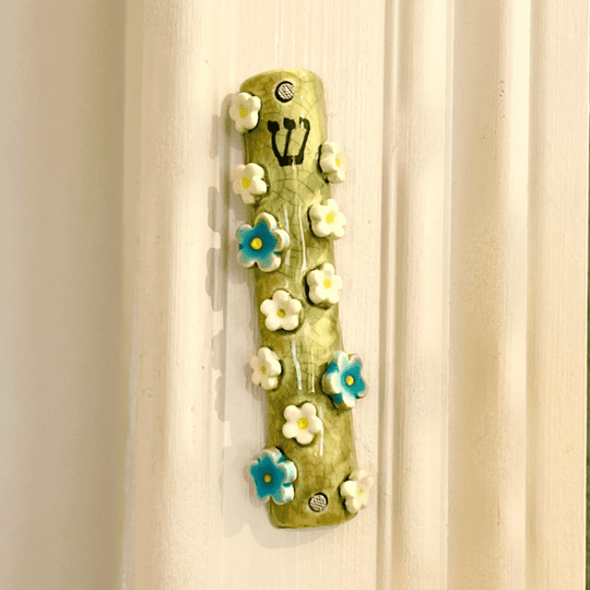 Flower Garden Mezuzah - Green