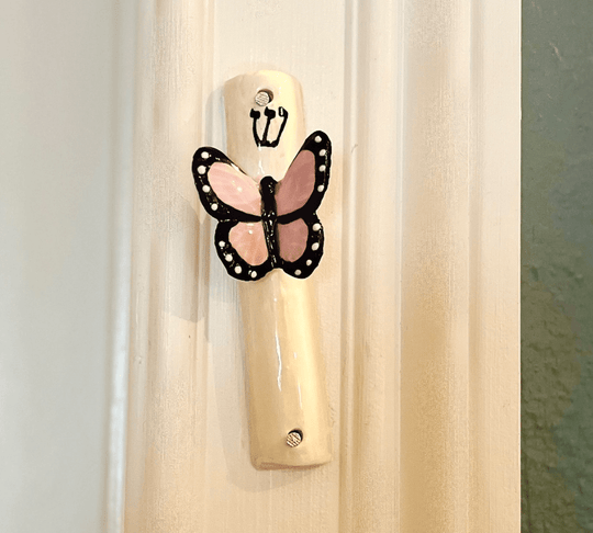 Pink Butterfly Ceramic Mezuzah