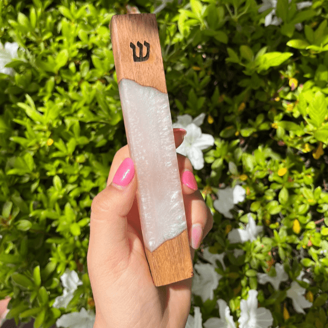 A&S Mezuzot - Wood Resin Mezuzah - White - ModernTribe